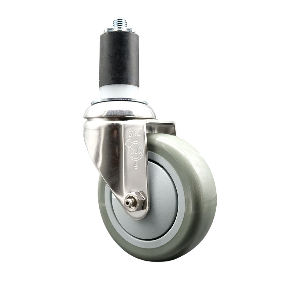 Polyurethane Swivel Stem Caster with 4 Inch Gray Caster Wheel - 1-1/2" Expanding Stem - 316 Stainless Steel Caster - 350 lbs. Capacity Per Caster - Service Caster Brand — photo 1