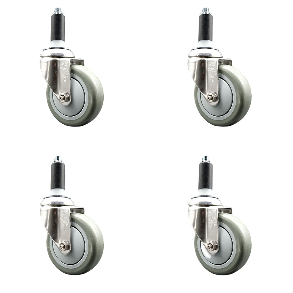 Polyurethane Swivel Stem Caster Set of 4 with 4 Inch Gray Caster Wheels - 1-1/8" Expanding Stems - 316 Stainless Steel Casters - Includes 4 Swivel Casters - Service Caster Brand — photo 1
