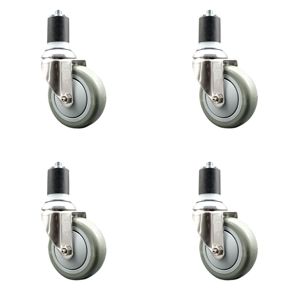 Polyurethane Swivel Stem Caster Set of 4 with 4 Inch Gray Caster Wheels - 1-3/4" Expanding Stems - 316 Stainless Steel Casters - Includes 4 Swivel Casters - Service Caster Brand — photo 1