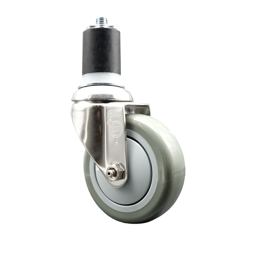 Polyurethane Swivel Stem Caster with 4 Inch Gray Caster Wheel - 1-3/4" Expanding Stem - 316 Stainless Steel Caster - 350 lbs. Capacity Per Caster - Service Caster Brand — photo 1