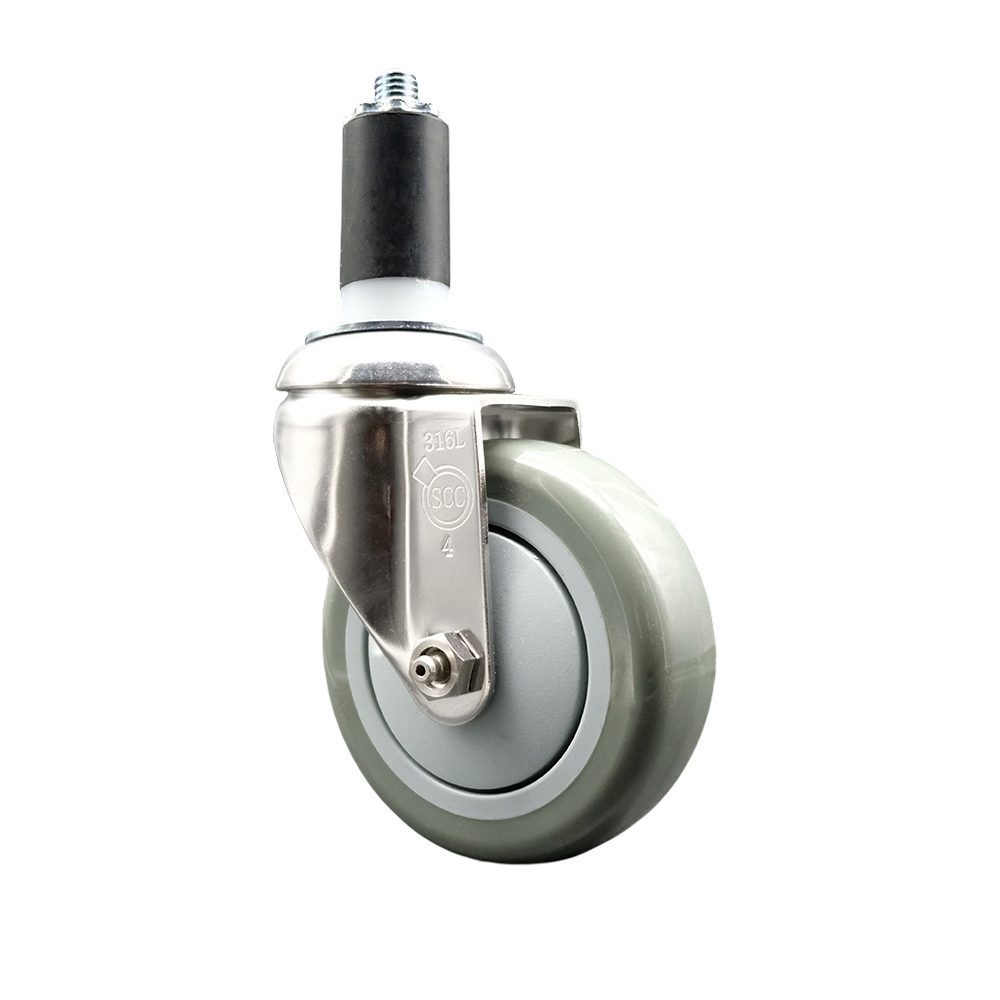 Polyurethane Swivel Stem Caster with 4 Inch Gray Caster Wheel - 1-3/8" Expanding Stem - 316 Stainless Steel Caster - 350 lbs. Capacity Per Caster - Service Caster Brand — photo 1
