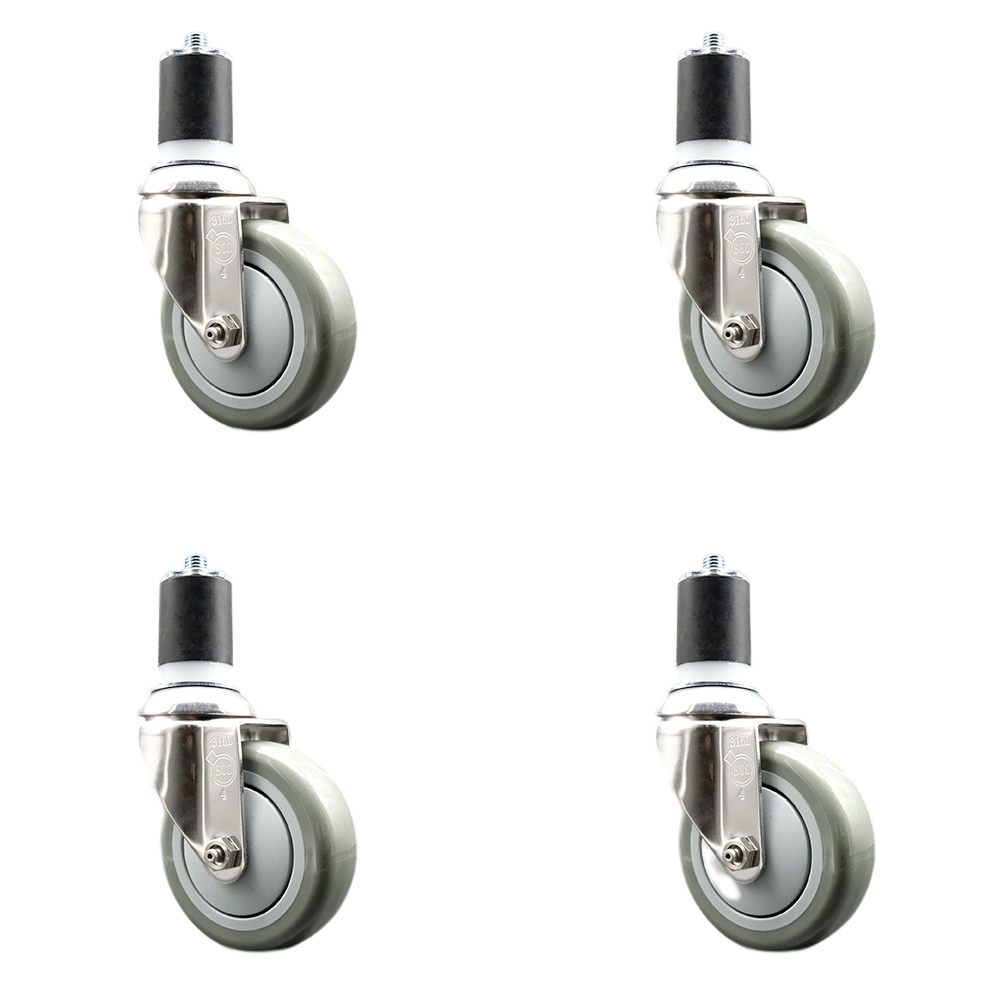 Polyurethane Swivel Stem Caster Set of 4 with 4 Inch Gray Caster Wheels - 1-7/8" Expanding Stems - 316 Stainless Steel Casters - Includes 4 Swivel Casters - Service Caster Brand — photo 1