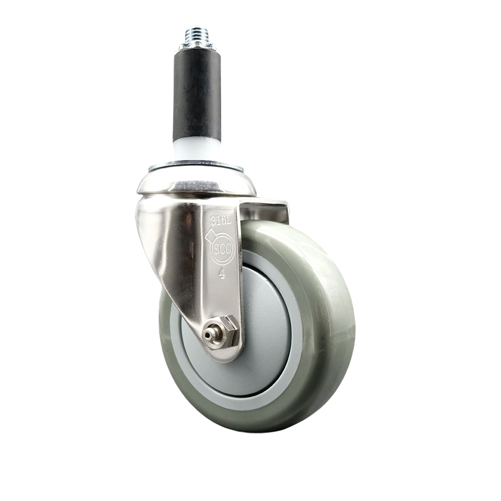 Polyurethane Swivel Stem Caster with 4 Inch Gray Caster Wheel - 1" Expanding Stem - 316 Stainless Steel Caster - 350 lbs. Capacity Per Caster - Service Caster Brand — photo 1