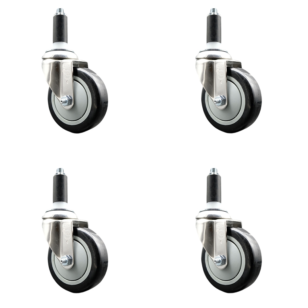 Polyurethane Swivel Stem Caster Set of 4 with 4 Inch Black Caster Wheels - 1" Expanding Stems - 316 Stainless Steel Casters - Includes 4 Swivel Casters - Service Caster Brand — photo 1