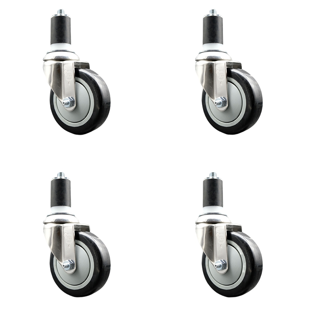 Polyurethane Swivel Stem Caster Set of 4 with 4 Inch Black Caster Wheels - 1-1/2" Expanding Stems - 316 Stainless Steel Casters - Includes 4 Swivel Casters - Service Caster Brand — photo 1