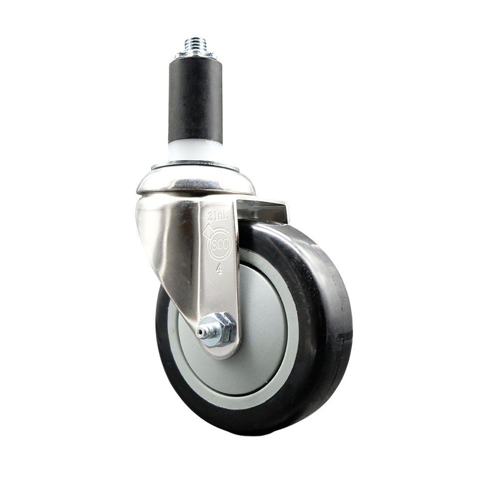 Polyurethane Swivel Stem Caster with 4 Inch Black Caster Wheel - 1-1/4" Expanding Stem - 316 Stainless Steel Caster - 350 lbs. Capacity Per Caster - Service Caster Brand — photo 1