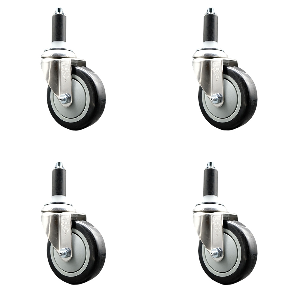 Polyurethane Swivel Stem Caster Set of 4 with 4 Inch Black Caster Wheels - 1-1/8" Expanding Stems - 316 Stainless Steel Casters - Includes 4 Swivel Casters - Service Caster Brand — photo 1