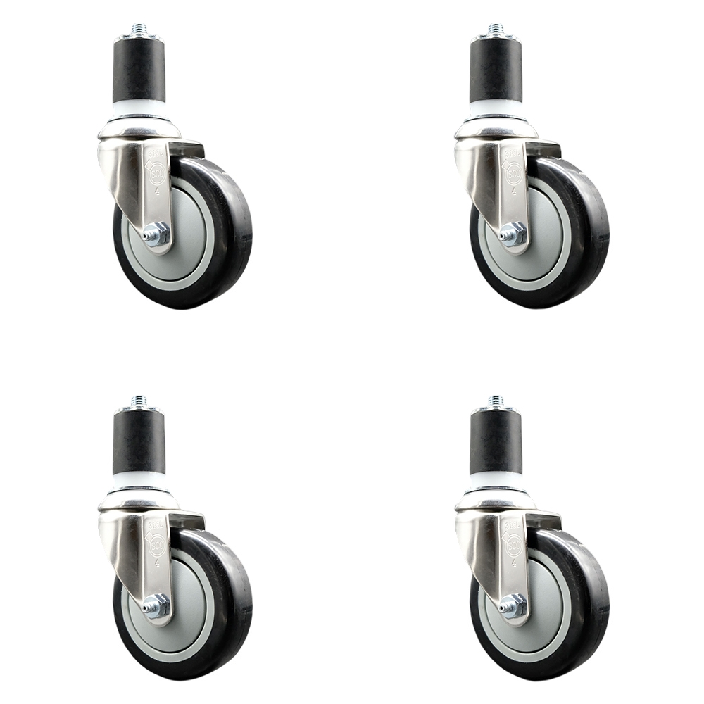 Polyurethane Swivel Stem Caster Set of 4 with 4 Inch Black Caster Wheels - 1-3/4" Expanding Stems - 316 Stainless Steel Casters - Includes 4 Swivel Casters - Service Caster Brand — photo 1