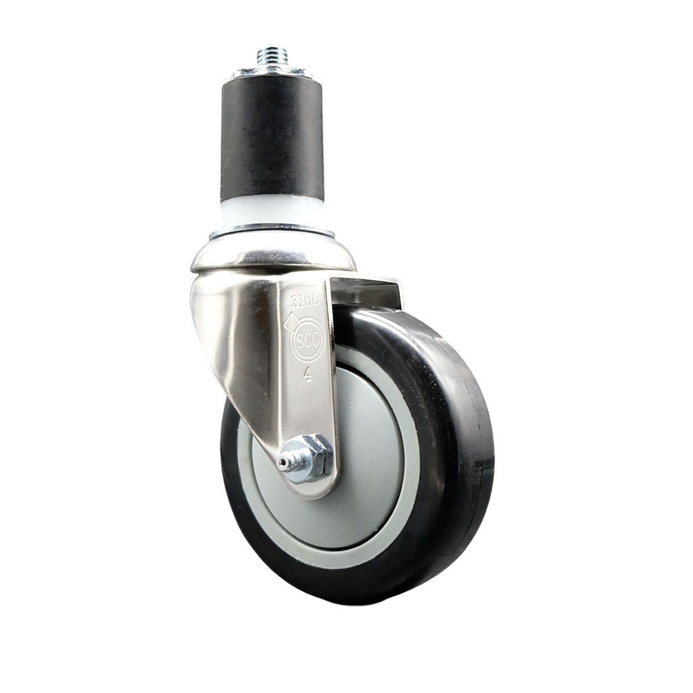 Polyurethane Swivel Stem Caster with 4 Inch Black Caster Wheel - 1-3/4" Expanding Stem - 316 Stainless Steel Caster - 350 lbs. Capacity Per Caster - Service Caster Brand — photo 1