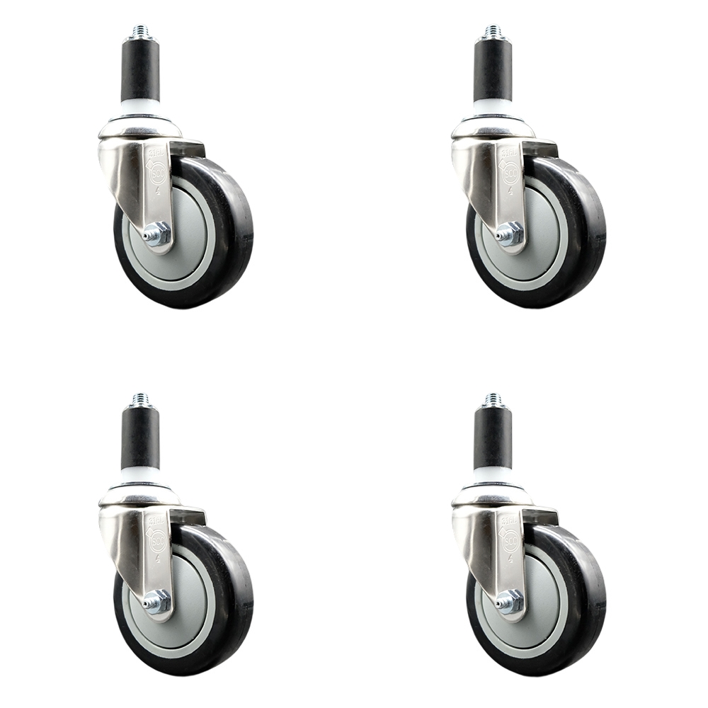 Polyurethane Swivel Stem Caster Set of 4 with 4 Inch Black Caster Wheels - 1-3/8" Expanding Stems - 316 Stainless Steel Casters - Includes 4 Swivel Casters - Service Caster Brand — photo 1