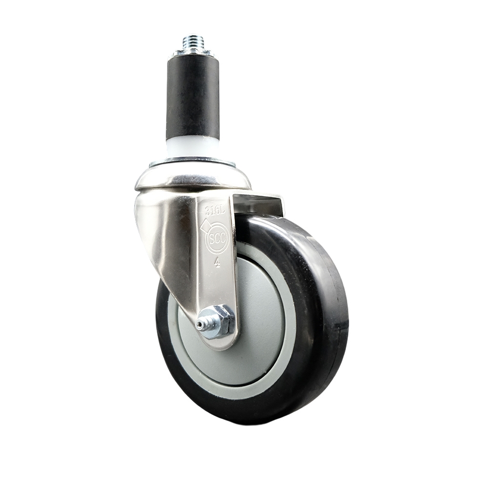 Polyurethane Swivel Stem Caster with 4 Inch Black Caster Wheel - 1-3/8" Expanding Stem - 316 Stainless Steel Caster - 350 lbs. Capacity Per Caster - Service Caster Brand — photo 1