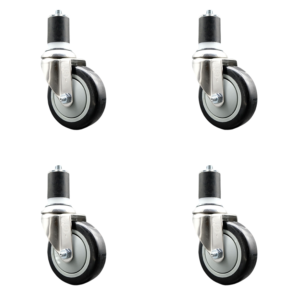 Polyurethane Swivel Stem Caster Set of 4 with 4 Inch Black Caster Wheels - 1-7/8" Expanding Stems - 316 Stainless Steel Casters - Includes 4 Swivel Casters - Service Caster Brand — photo 1