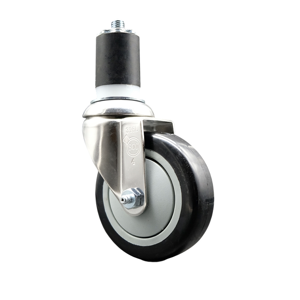 Polyurethane Swivel Stem Caster with 4 Inch Black Caster Wheel - 1-7/8" Expanding Stem - 316 Stainless Steel Caster - 350 lbs. Capacity Per Caster - Service Caster Brand — photo 1