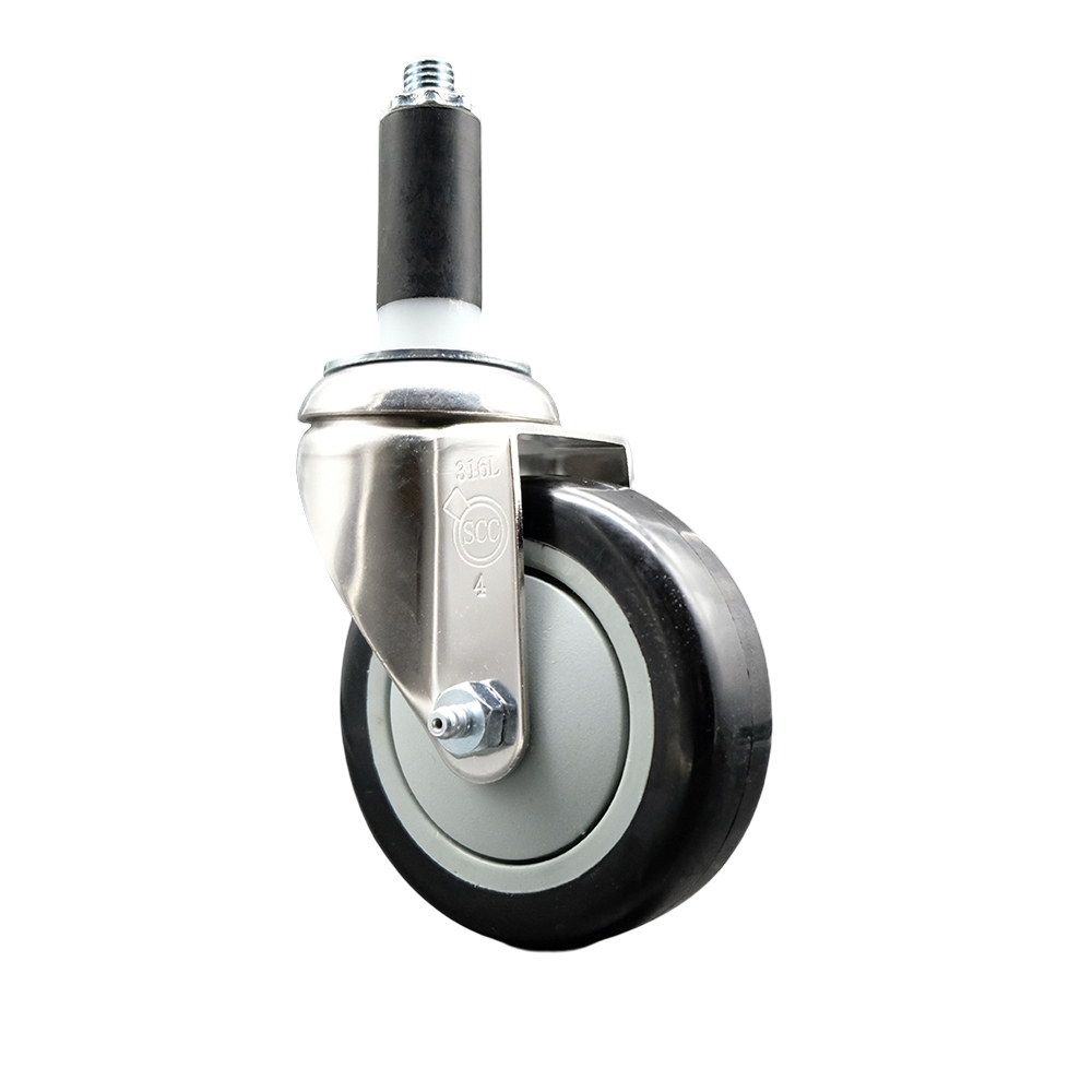 Polyurethane Swivel Stem Caster with 4 Inch Black Caster Wheel - 1" Expanding Stem - 316 Stainless Steel Caster - 350 lbs. Capacity Per Caster - Service Caster Brand — photo 1