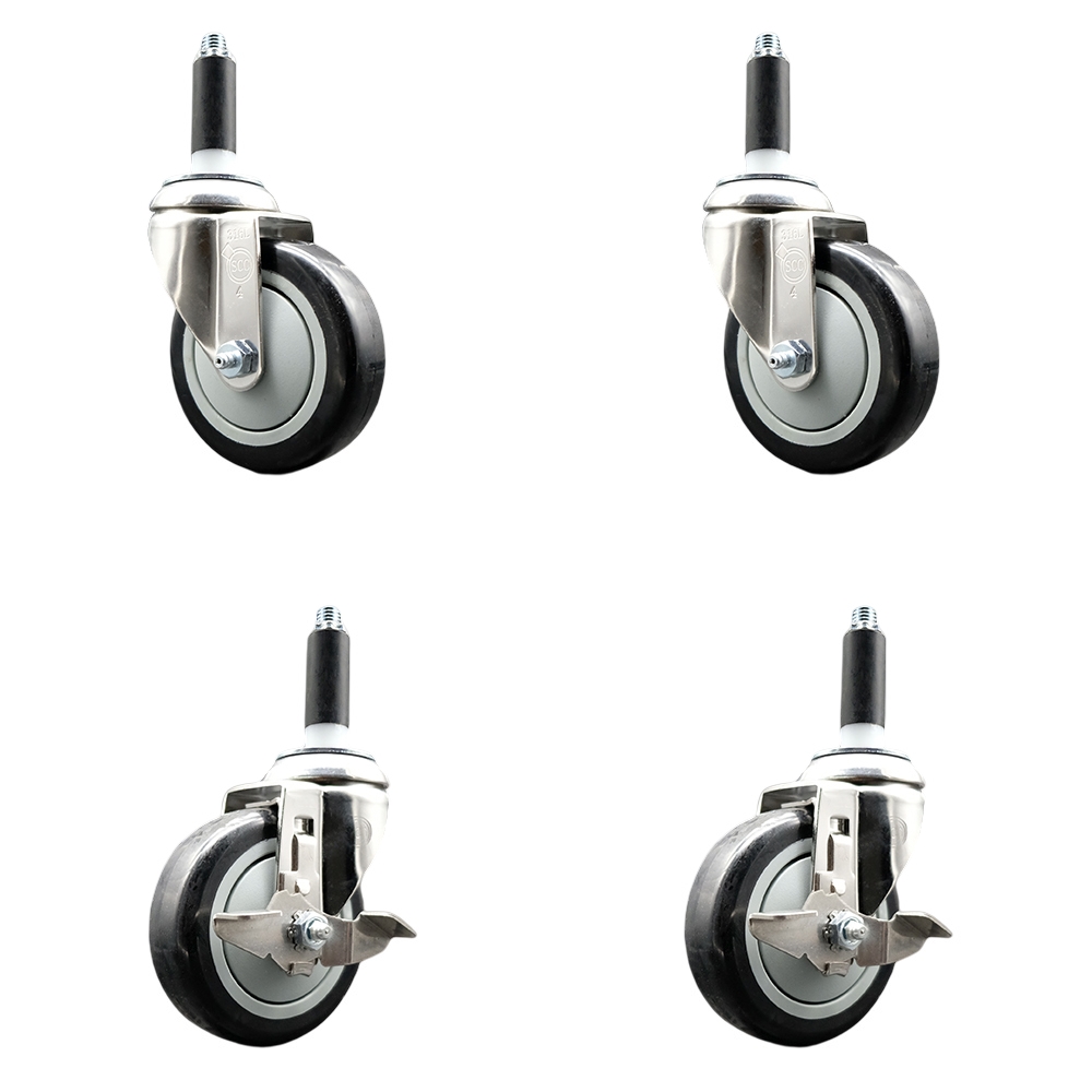 Polyurethane Swivel Stem Caster Set of 4 with 4 Inch Black Caster Wheels - 3/4" Expanding Stems - 316 Stainless Steel Casters - Includes 2 Swivel with Top Lock Brakes and 2 Swivel-Service Caster Brand — photo 1
