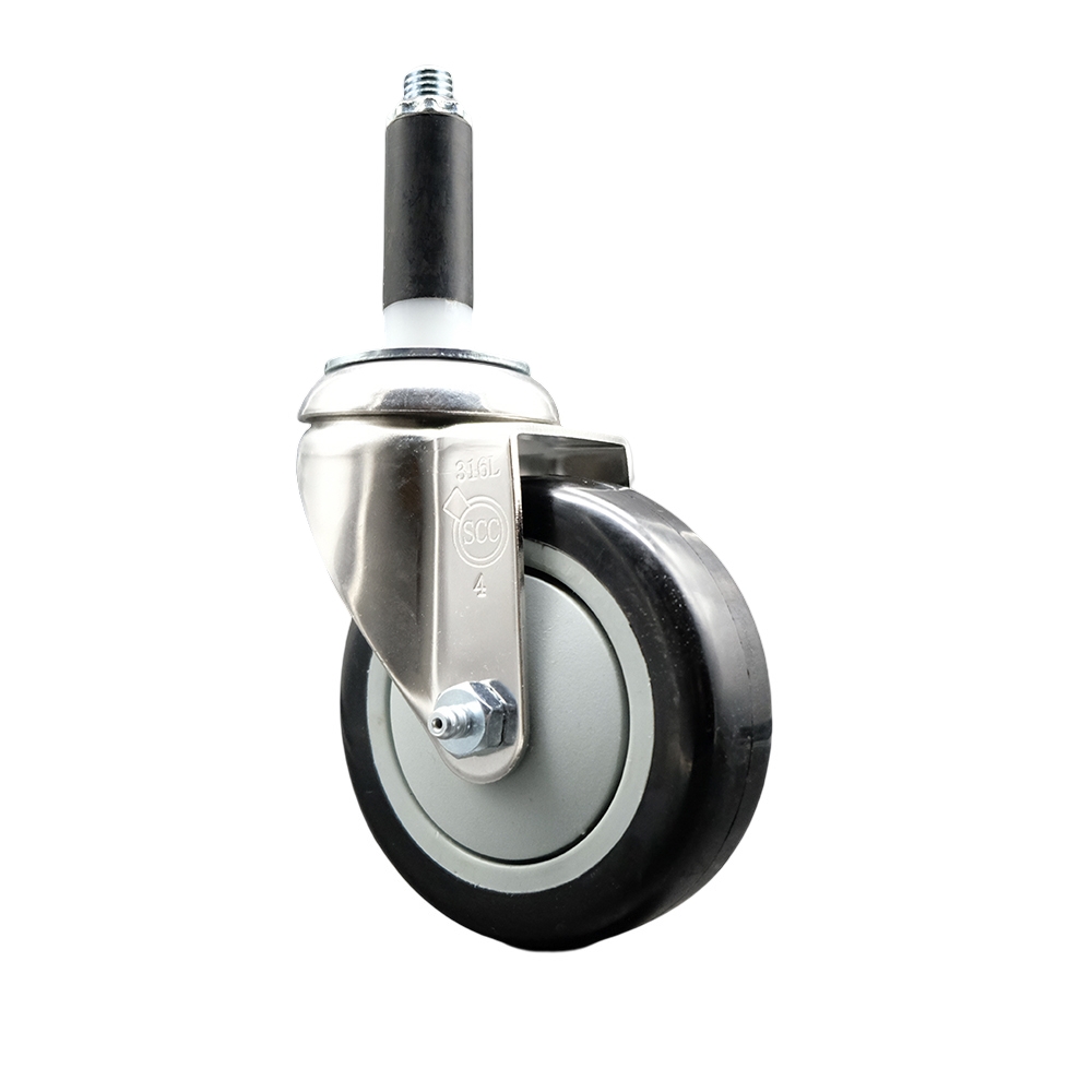 Polyurethane Swivel Stem Caster with 4 Inch Black Caster Wheel - 3/4" Expanding Stem - 316 Stainless Steel Caster - 350 lbs. Capacity Per Caster - Service Caster Brand — photo 1