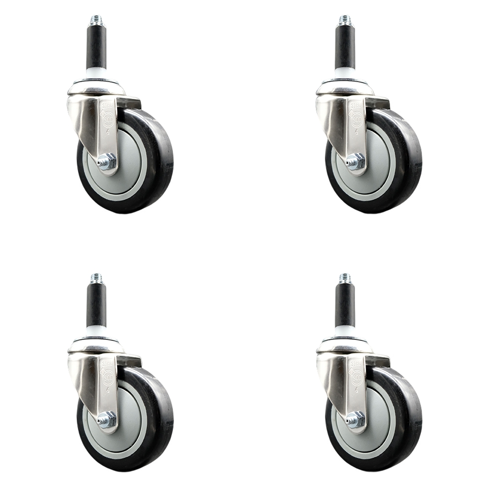 Polyurethane Swivel Stem Caster Set of 4 with 4 Inch Black Caster Wheels - 7/8" Expanding Stems - 316 Stainless Steel Casters - Includes 4 Swivel Casters - Service Caster Brand — photo 1