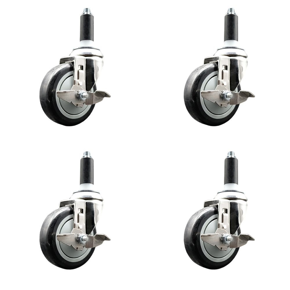 Polyurethane Swivel Stem Caster Set of 4 with 4 Inch Black Caster Wheels - 1" Expanding Stems - 316 Stainless Steel Casters - Includes 4 Swivel Casters with Top Lock Brakes - Service Caster Brand — photo 1