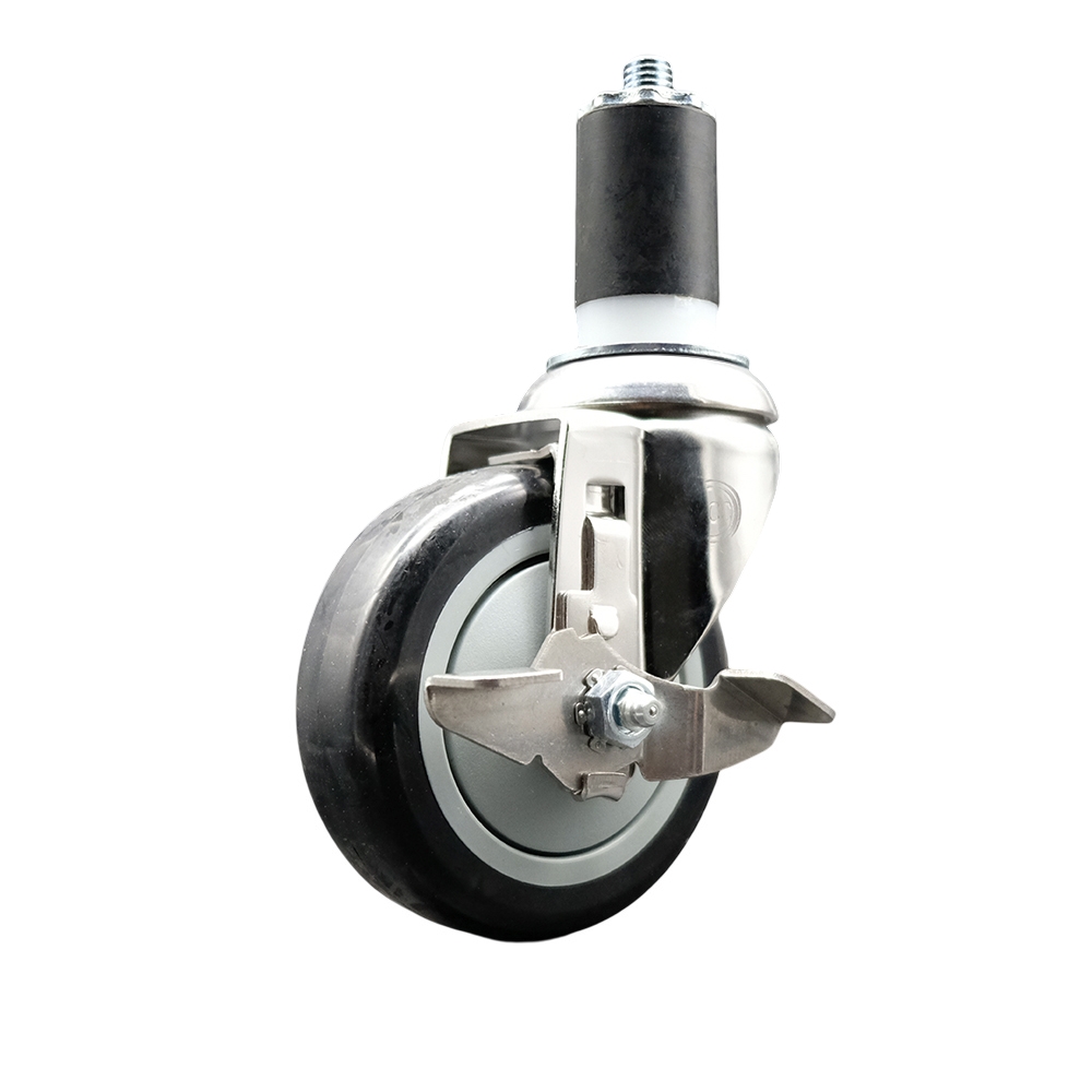 Polyurethane Swivel Stem Caster with 4 Inch Black Caster Wheel and Top Lock Brake - 1-1/2" Expanding Stem - 316 Stainless Steel Caster - 350 lbs. Capacity Per Caster - Service Caster Brand — photo 1
