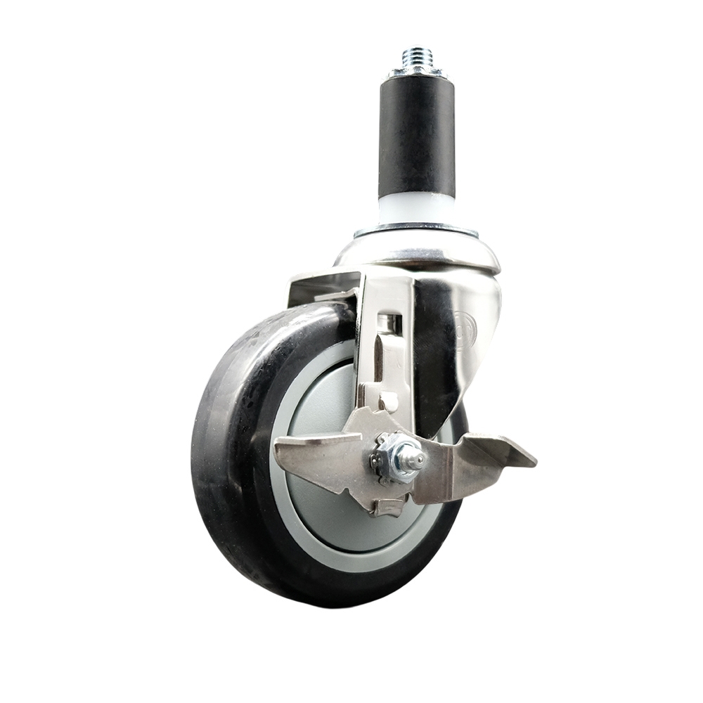 Polyurethane Swivel Stem Caster with 4 Inch Black Caster Wheel and Top Lock Brake - 1-1/4" Expanding Stem - 316 Stainless Steel Caster - 350 lbs. Capacity Per Caster - Service Caster Brand — photo 1