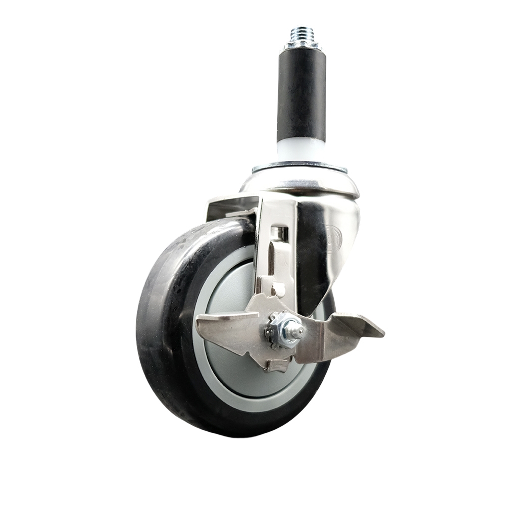 Polyurethane Swivel Stem Caster with 4 Inch Black Caster Wheel and Top Lock Brake - 1-1/8" Expanding Stem - 316 Stainless Steel Caster - 350 lbs. Capacity Per Caster - Service Caster Brand — photo 1