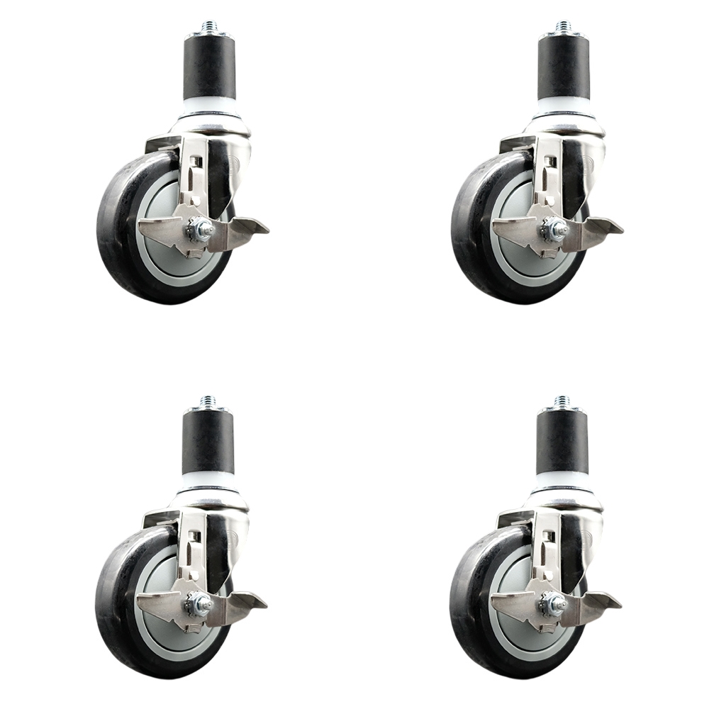 Polyurethane Swivel Stem Caster Set of 4 with 4 Inch Black Caster Wheels - 1-3/4" Expanding Stems - 316 Stainless Steel Casters - Includes 4 Swivel Casters with Top Lock Brakes - Service Caster Brand — photo 1