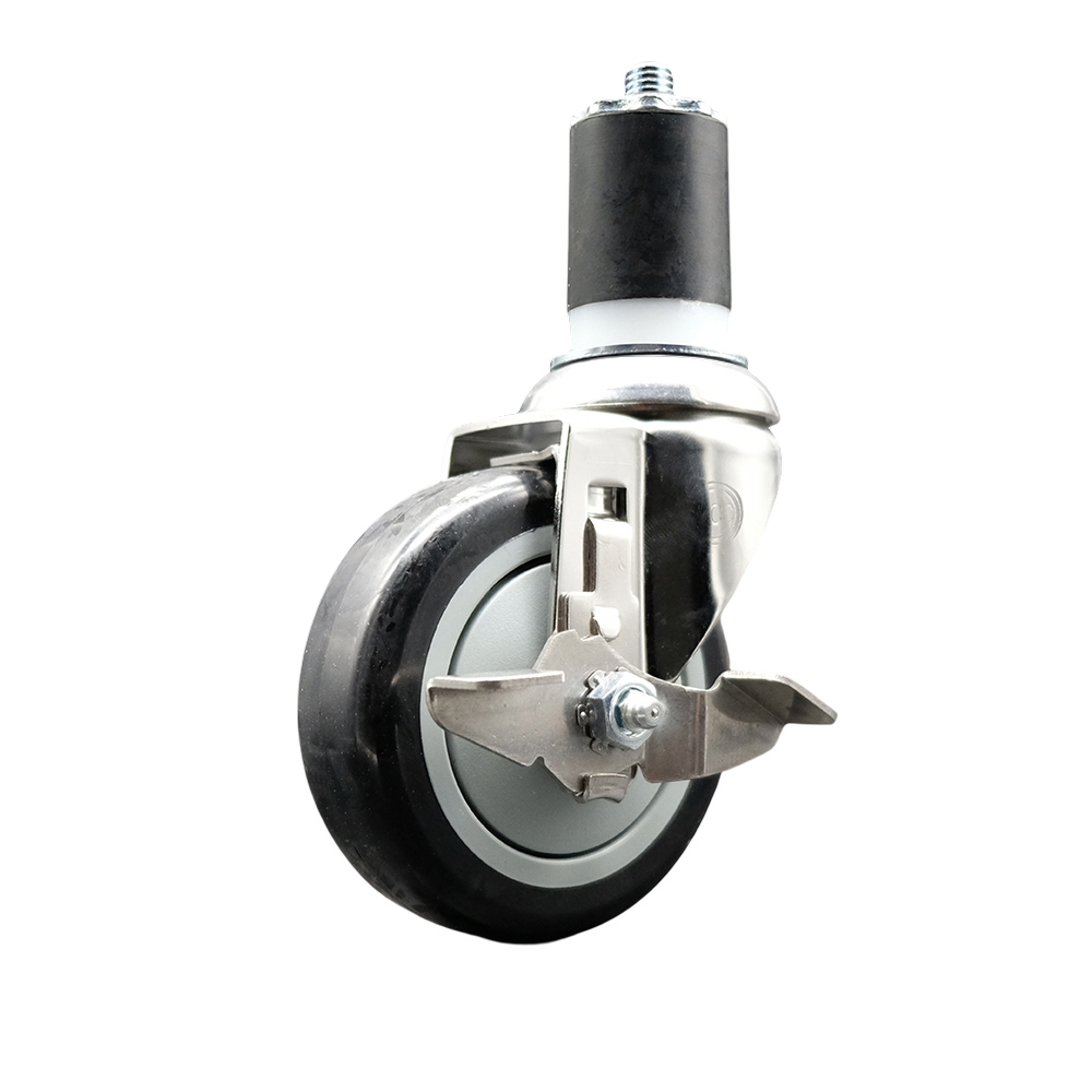 Polyurethane Swivel Stem Caster with 4 Inch Black Caster Wheel and Top Lock Brake - 1-3/4" Expanding Stem - 316 Stainless Steel Caster - 350 lbs. Capacity Per Caster - Service Caster Brand — photo 1