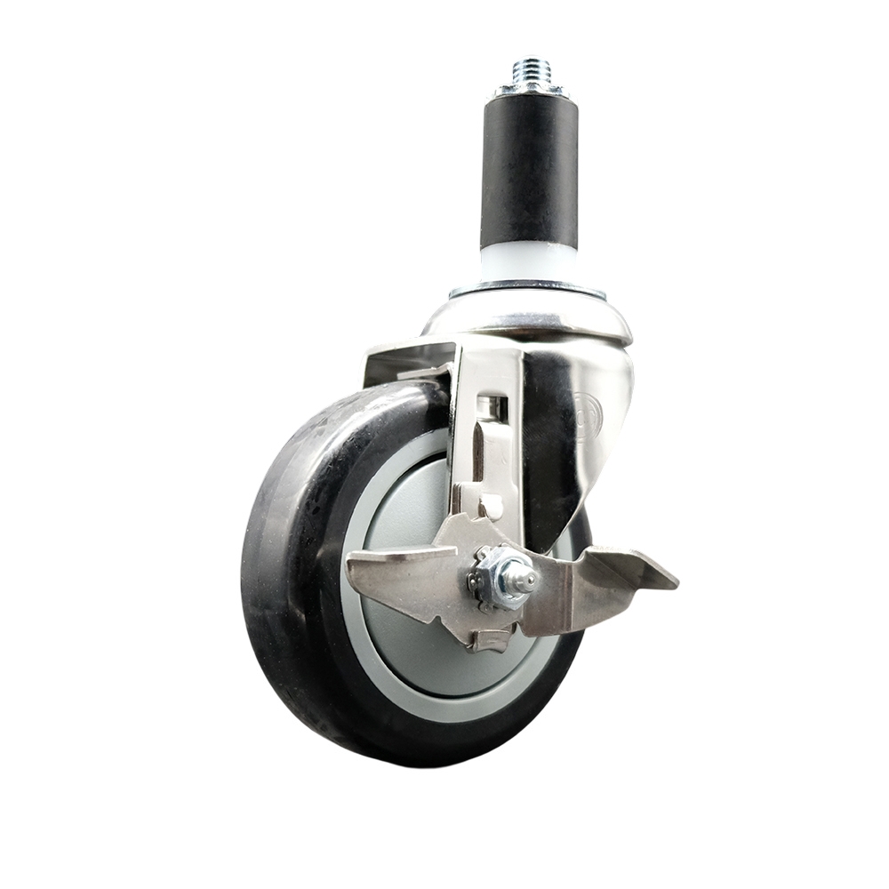 Polyurethane Swivel Stem Caster with 4 Inch Black Caster Wheel and Top Lock Brake - 1-3/8" Expanding Stem - 316 Stainless Steel Caster - 350 lbs. Capacity Per Caster - Service Caster Brand — photo 1