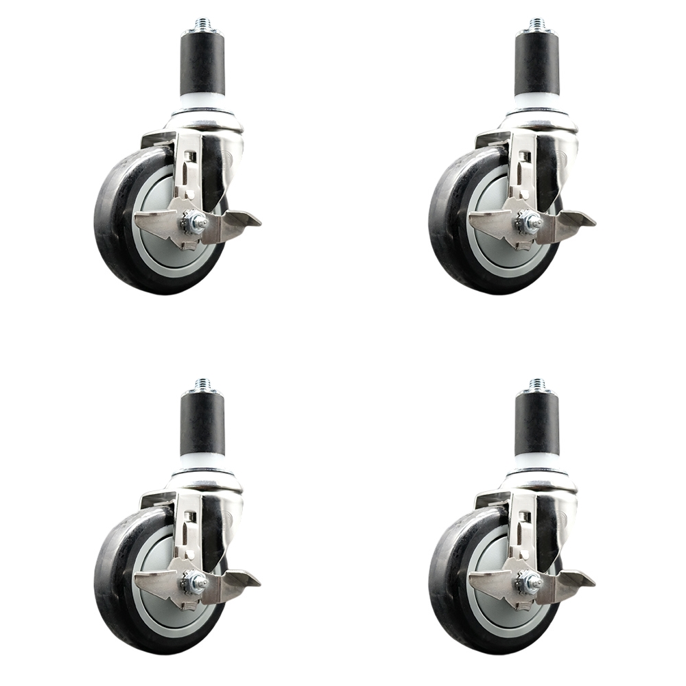 Polyurethane Swivel Stem Caster Set of 4 with 4 Inch Black Caster Wheels - 1-5/8" Expanding Stems - 316 Stainless Steel Casters - Includes 4 Swivel Casters with Top Lock Brakes - Service Caster Brand — photo 1