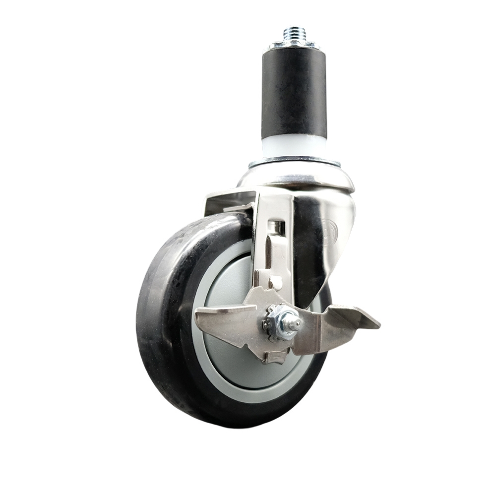 Polyurethane Swivel Stem Caster with 4 Inch Black Caster Wheel and Top Lock Brake - 1-5/8" Expanding Stem - 316 Stainless Steel Caster - 350 lbs. Capacity Per Caster - Service Caster Brand — photo 1