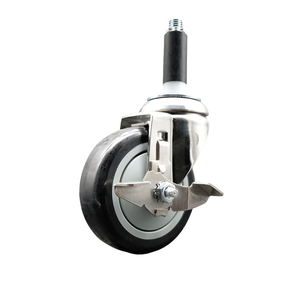 Polyurethane Swivel Stem Caster with 4 Inch Black Caster Wheel and Top Lock Brake - 7/8" Expanding Stem - 316 Stainless Steel Caster - 350 lbs. Capacity Per Caster - Service Caster Brand — photo 1