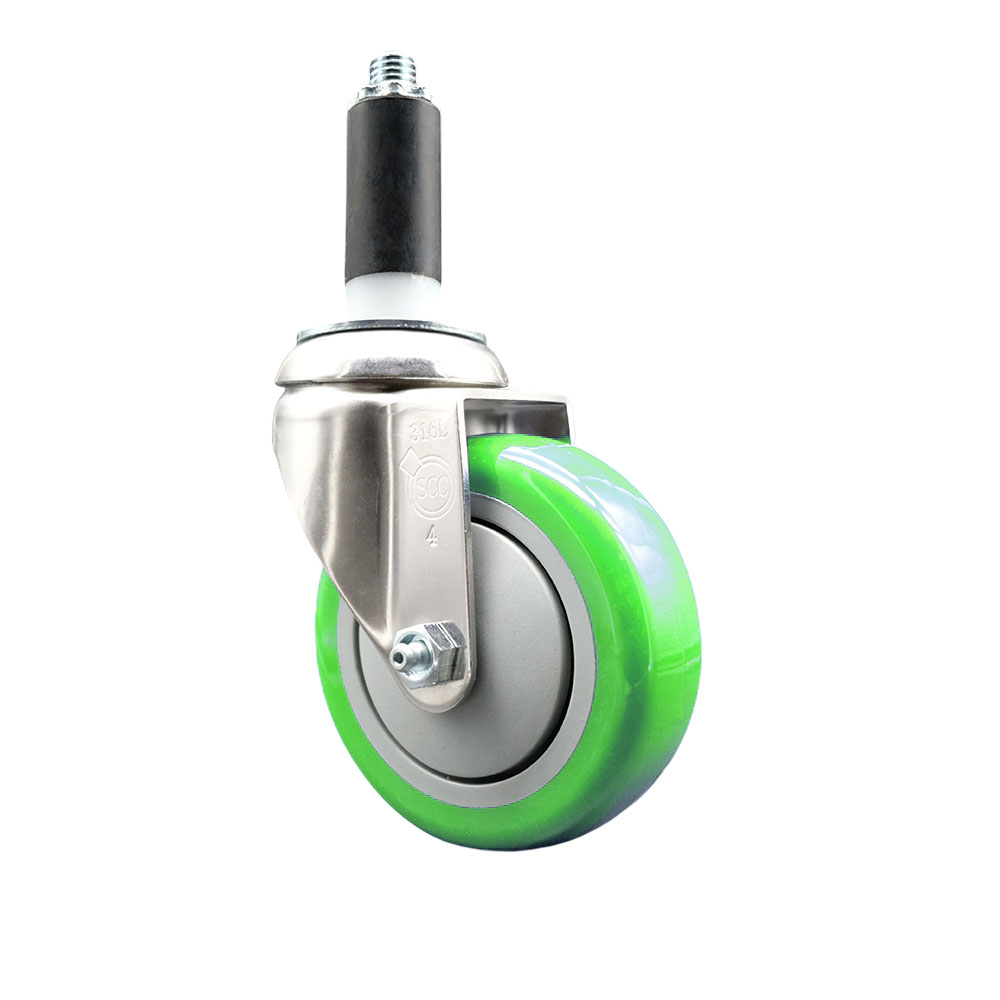 Polyurethane Swivel Stem Caster with 4 Inch Green Caster Wheel - 1" Expanding Stem - 316 Stainless Steel Caster - 350 lbs. Capacity Per Caster - Service Caster Brand — photo 1