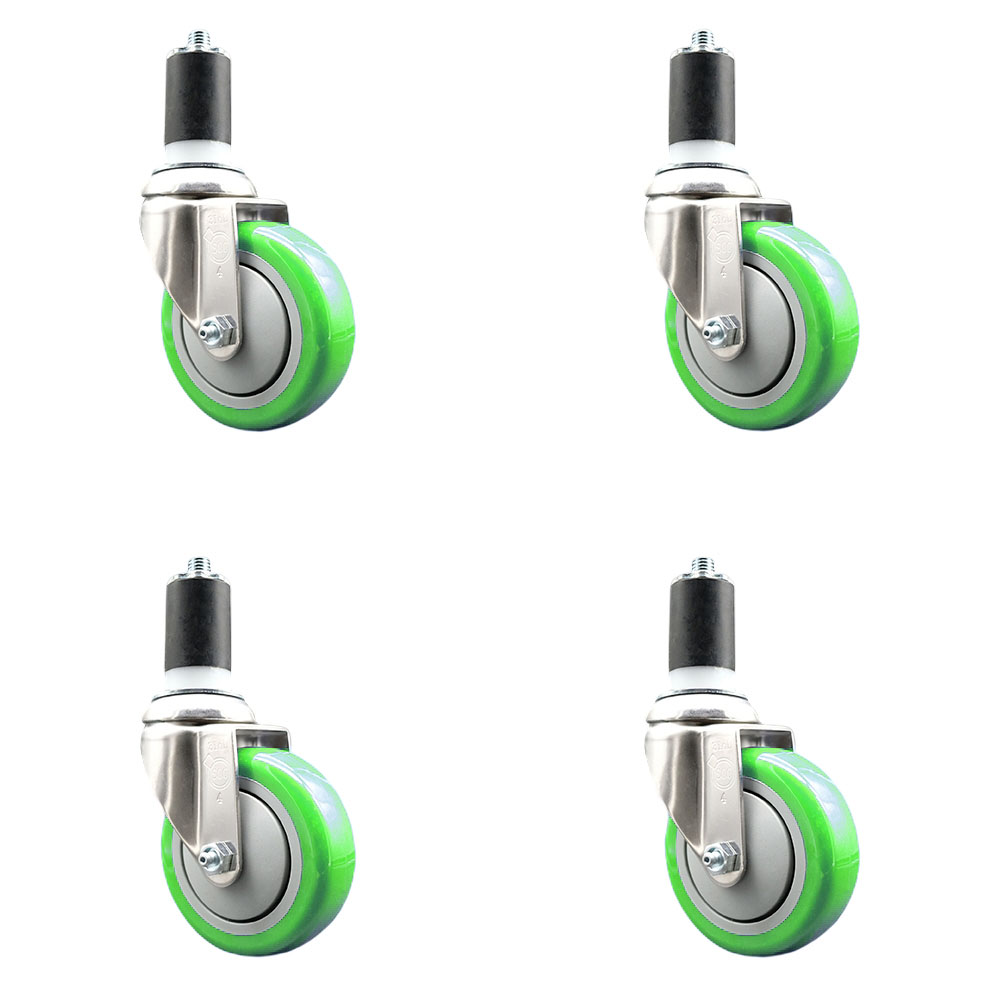 Polyurethane Swivel Stem Caster Set of 4 with 4 Inch Green Caster Wheels - 1-1/2" Expanding Stems - 316 Stainless Steel Casters - Includes 4 Swivel Casters - Service Caster Brand — photo 1
