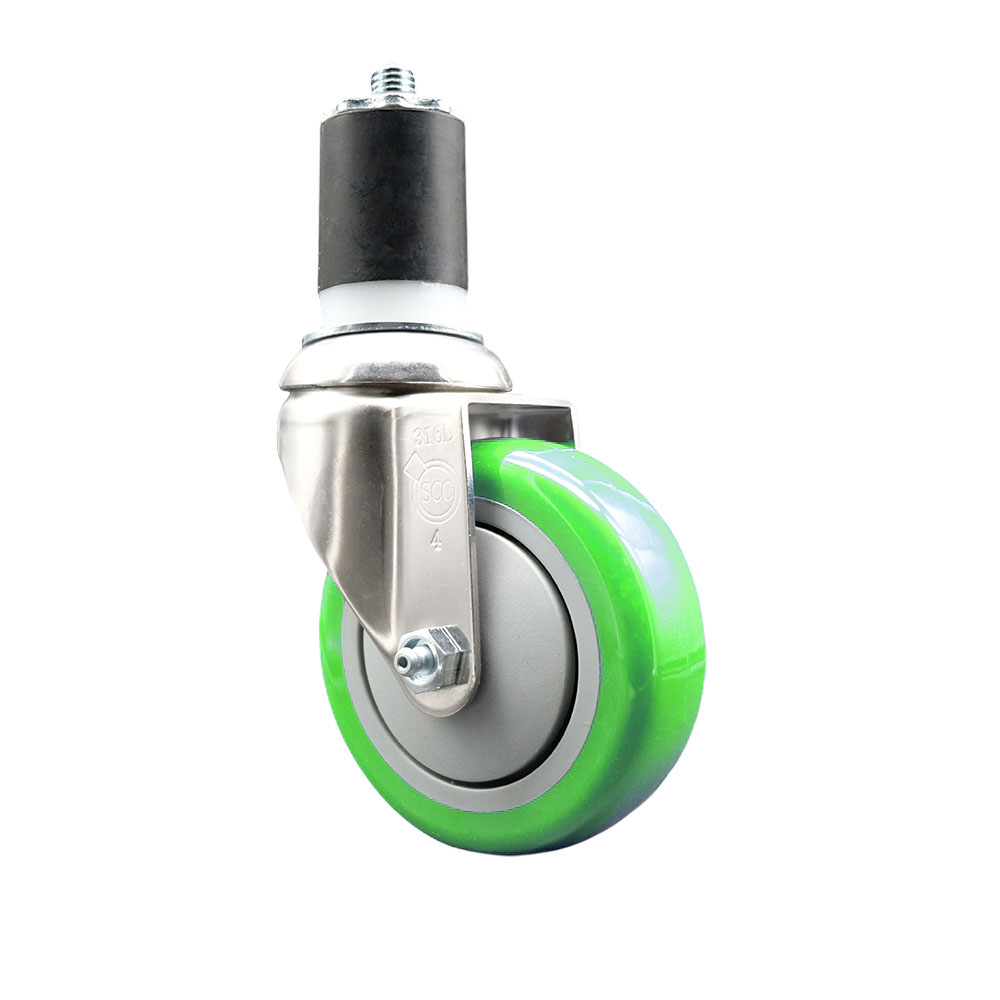 Polyurethane Swivel Stem Caster with 4 Inch Green Caster Wheel - 1-3/4" Expanding Stem - 316 Stainless Steel Caster - 350 lbs. Capacity Per Caster - Service Caster Brand — photo 1