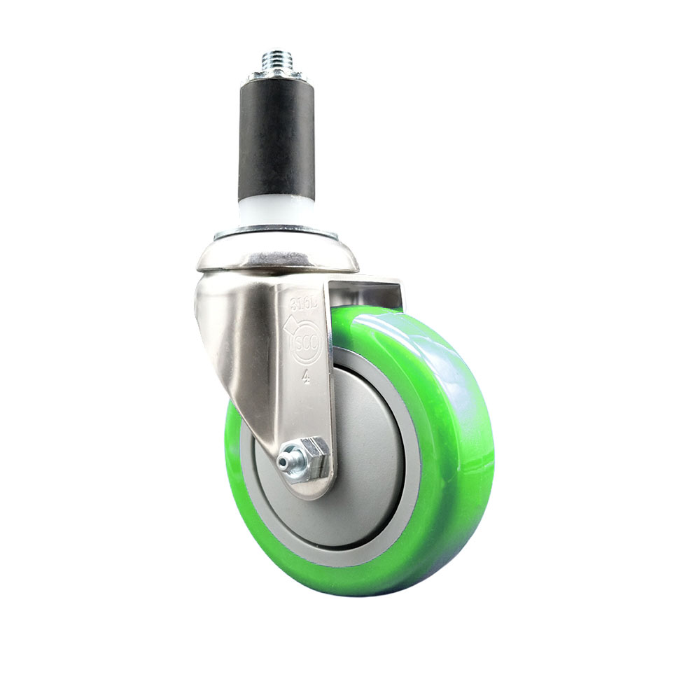 Polyurethane Swivel Stem Caster with 4 Inch Green Caster Wheel - 1-3/8" Expanding Stem - 316 Stainless Steel Caster - 350 lbs. Capacity Per Caster - Service Caster Brand — photo 1