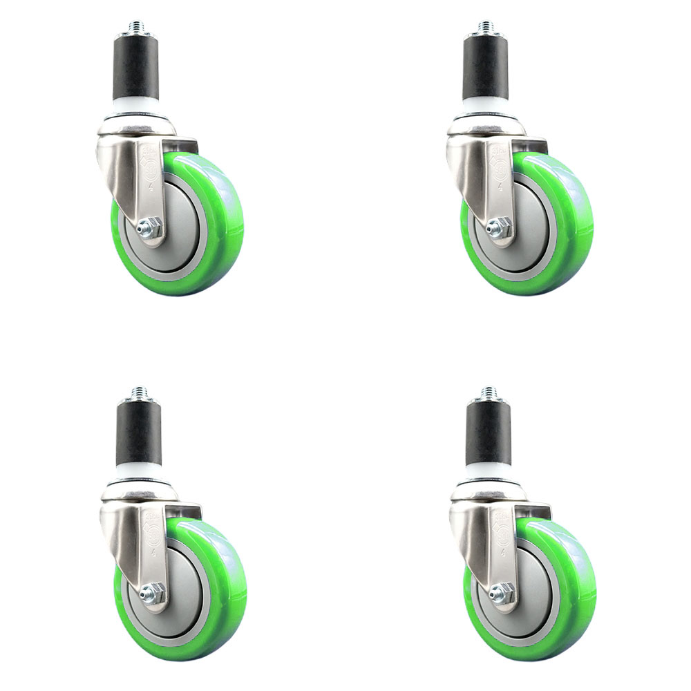Polyurethane Swivel Stem Caster Set of 4 with 4 Inch Green Caster Wheels - 1-5/8" Expanding Stems - 316 Stainless Steel Casters - Includes 4 Swivel Casters - Service Caster Brand — photo 1