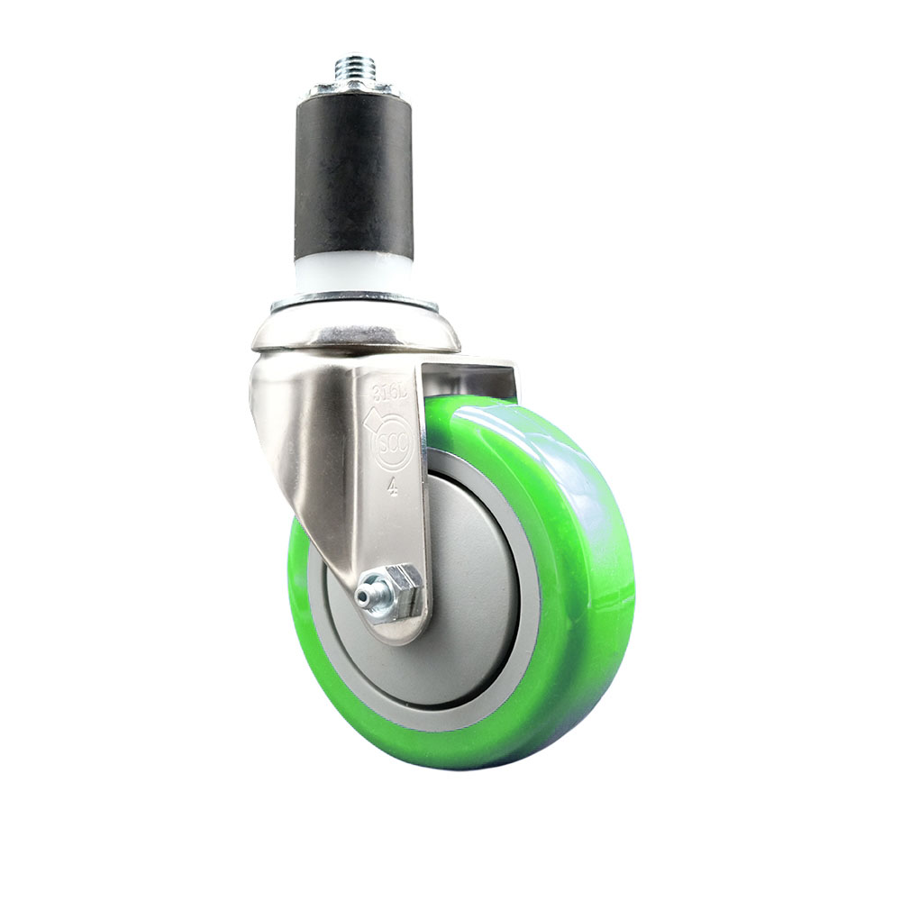 Polyurethane Swivel Stem Caster with 4 Inch Green Caster Wheel - 1-5/8" Expanding Stem - 316 Stainless Steel Caster - 350 lbs. Capacity Per Caster - Service Caster Brand — photo 1
