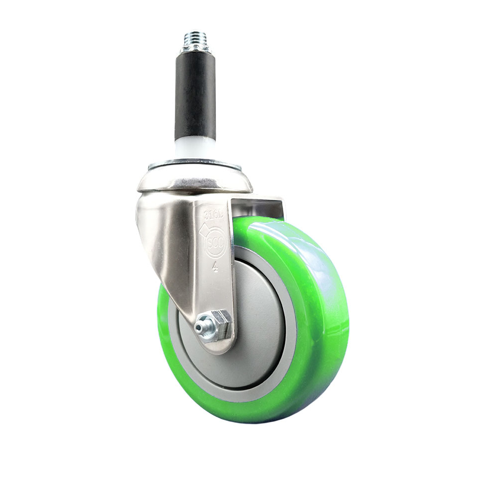 Polyurethane Swivel Stem Caster with 4 Inch Green Caster Wheel - 3/4" Expanding Stem - 316 Stainless Steel Caster - 350 lbs. Capacity Per Caster - Service Caster Brand — photo 1