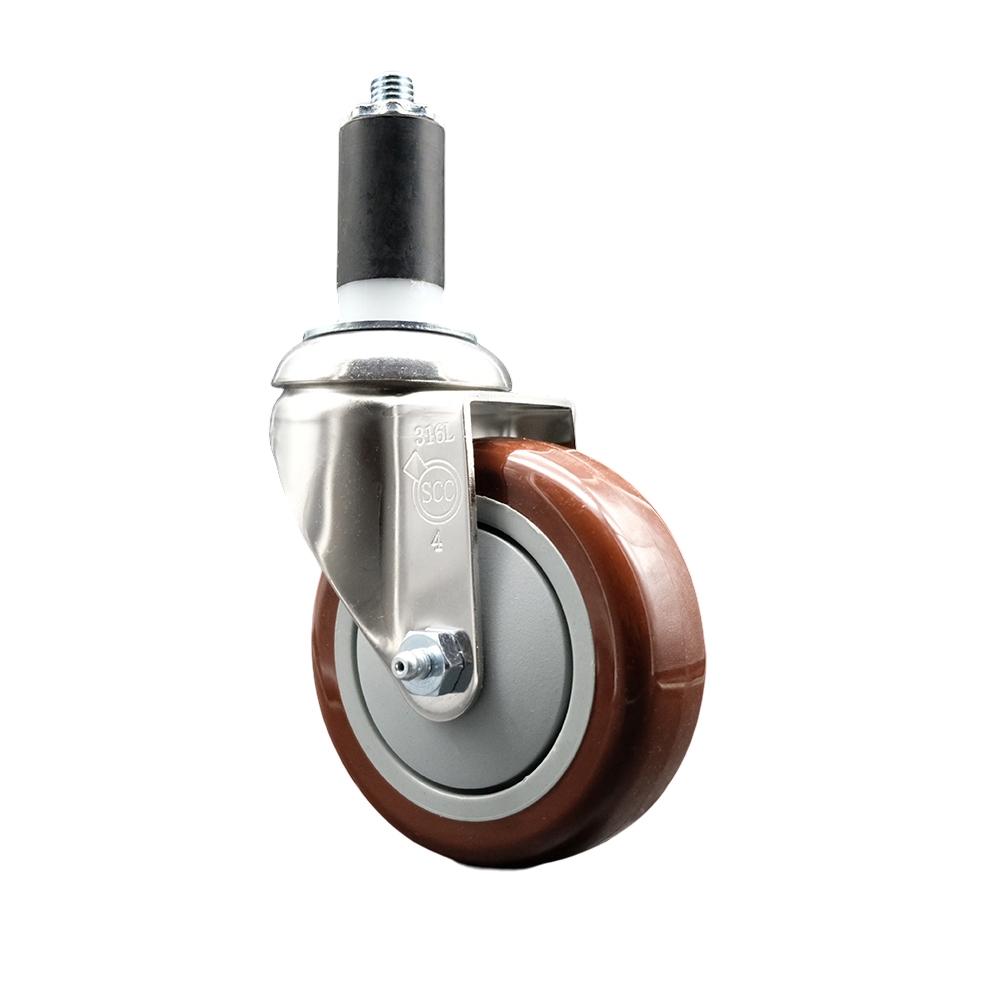 Polyurethane Swivel Stem Caster with 4 Inch Maroon Caster Wheel - 1-1/4" Expanding Stem - 316 Stainless Steel Caster - 350 lbs. Capacity Per Caster - Service Caster Brand — photo 1