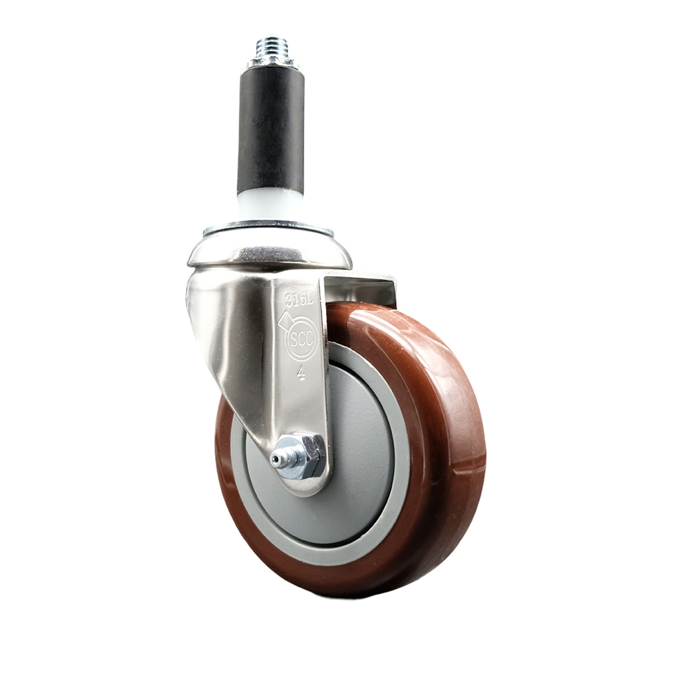 Polyurethane Swivel Stem Caster with 4 Inch Maroon Caster Wheel - 1-1/8" Expanding Stem - 316 Stainless Steel Caster - 350 lbs. Capacity Per Caster - Service Caster Brand — photo 1