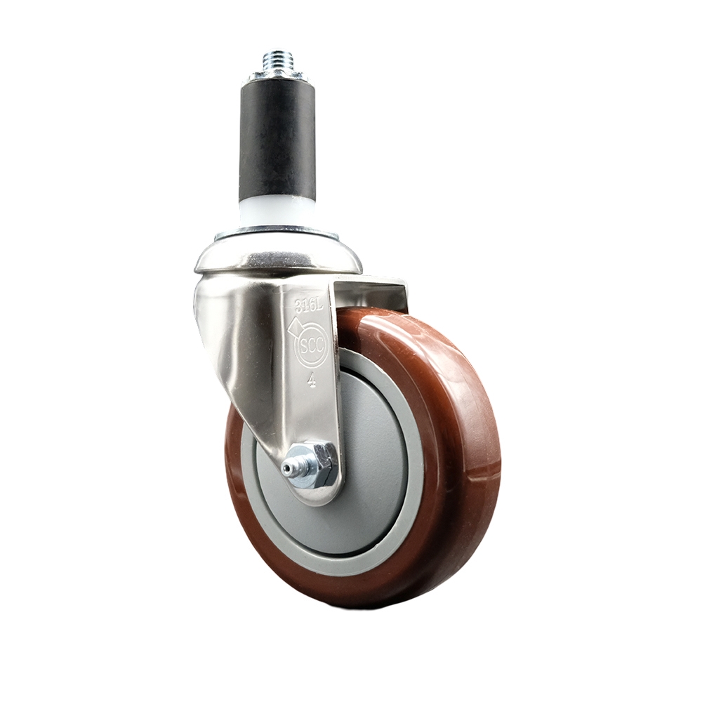 Polyurethane Swivel Stem Caster with 4 Inch Maroon Caster Wheel - 1-3/8" Expanding Stem - 316 Stainless Steel Caster - 350 lbs. Capacity Per Caster - Service Caster Brand — photo 1