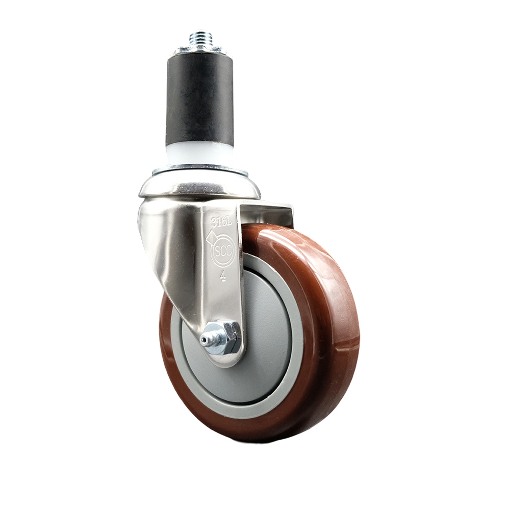 Polyurethane Swivel Stem Caster with 4 Inch Maroon Caster Wheel - 1-5/8" Expanding Stem - 316 Stainless Steel Caster - 350 lbs. Capacity Per Caster - Service Caster Brand — photo 1