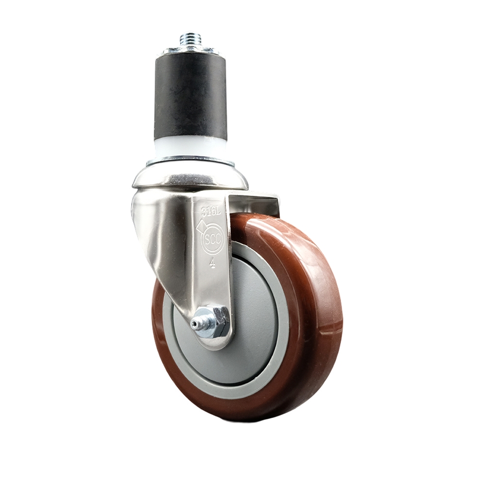 Polyurethane Swivel Stem Caster with 4 Inch Maroon Caster Wheel - 1-7/8" Expanding Stem - 316 Stainless Steel Caster - 350 lbs. Capacity Per Caster - Service Caster Brand — photo 1