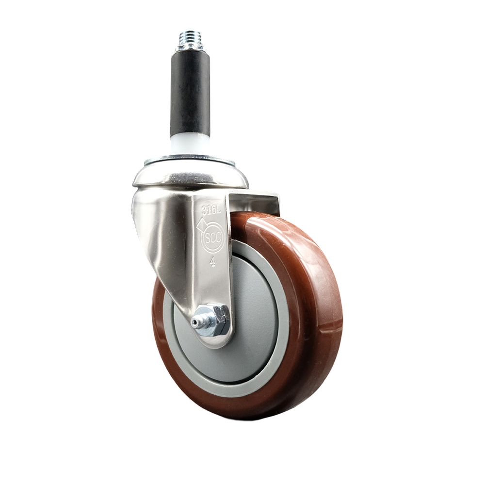 Polyurethane Swivel Stem Caster with 4 Inch Maroon Caster Wheel - 3/4" Expanding Stem - 316 Stainless Steel Caster - 350 lbs. Capacity Per Caster - Service Caster Brand — photo 1