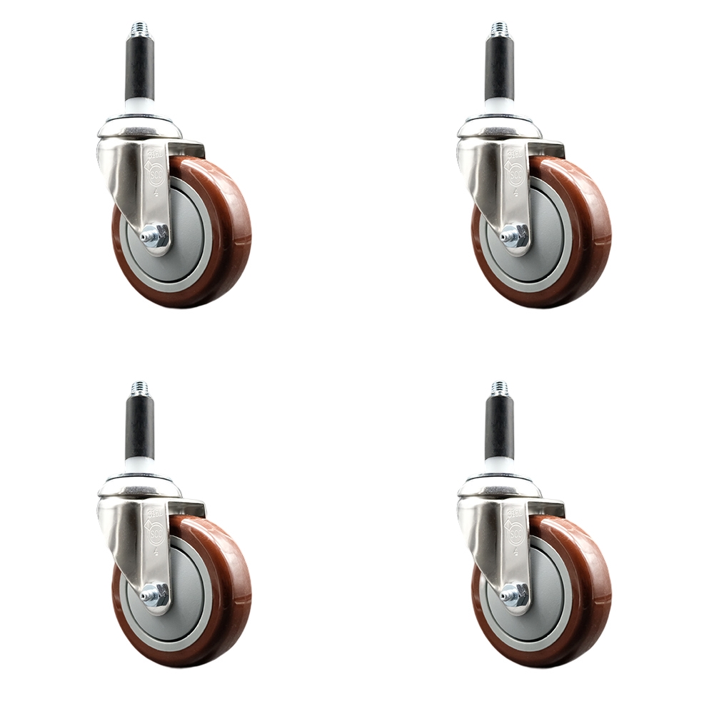 Polyurethane Swivel Stem Caster Set of 4 with 4 Inch Maroon Caster Wheels - 7/8" Expanding Stems - 316 Stainless Steel Casters - Includes 4 Swivel Casters - Service Caster Brand — photo 1