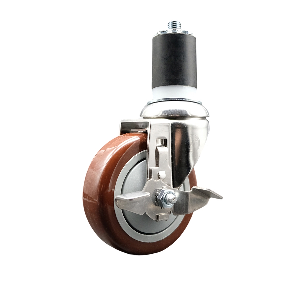 Polyurethane Swivel Stem Caster with 4 Inch Maroon Caster Wheel and Top Lock Brake - 1-7/8" Expanding Stem - 316 Stainless Steel Caster - 350 lbs. Capacity Per Caster - Service Caster Brand — photo 1