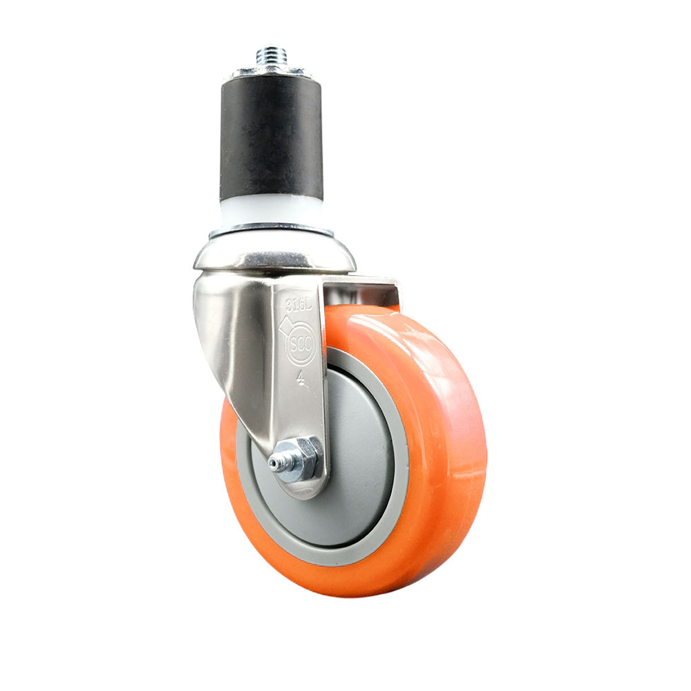 Polyurethane Swivel Stem Caster with 4 Inch Orange Caster Wheel - 1-7/8" Expanding Stem - 316 Stainless Steel Caster - 350 lbs. Capacity Per Caster - Service Caster Brand — photo 1