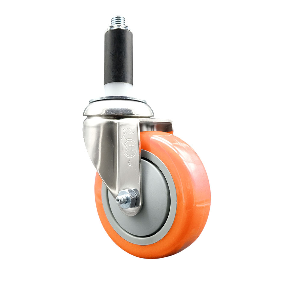 Polyurethane Swivel Stem Caster with 4 Inch Orange Caster Wheel - 1" Expanding Stem - 316 Stainless Steel Caster - 350 lbs. Capacity Per Caster - Service Caster Brand — photo 1