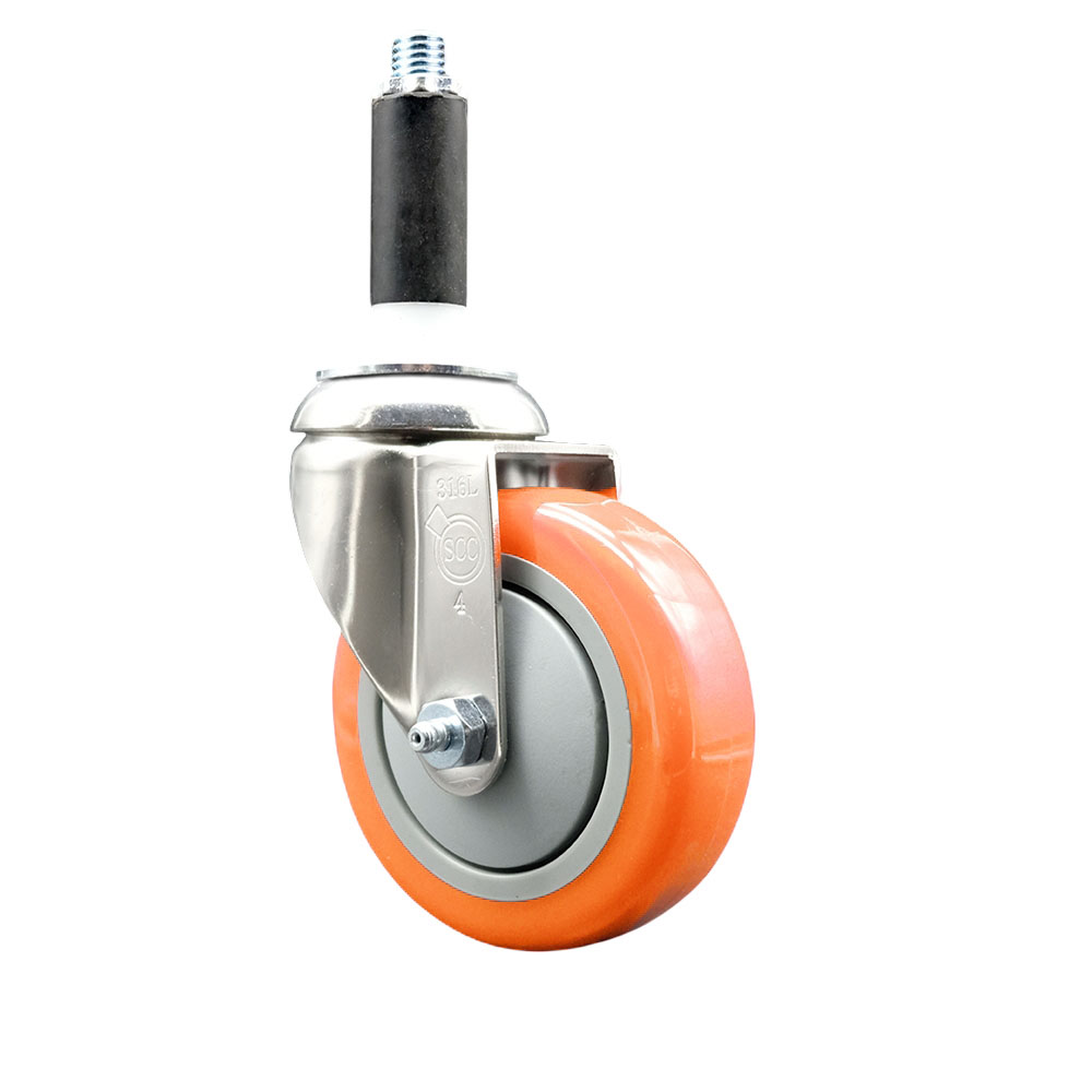 Polyurethane Swivel Stem Caster with 4 Inch Orange Caster Wheel - 7/8" Expanding Stem - 316 Stainless Steel Caster - 350 lbs. Capacity Per Caster - Service Caster Brand — photo 1