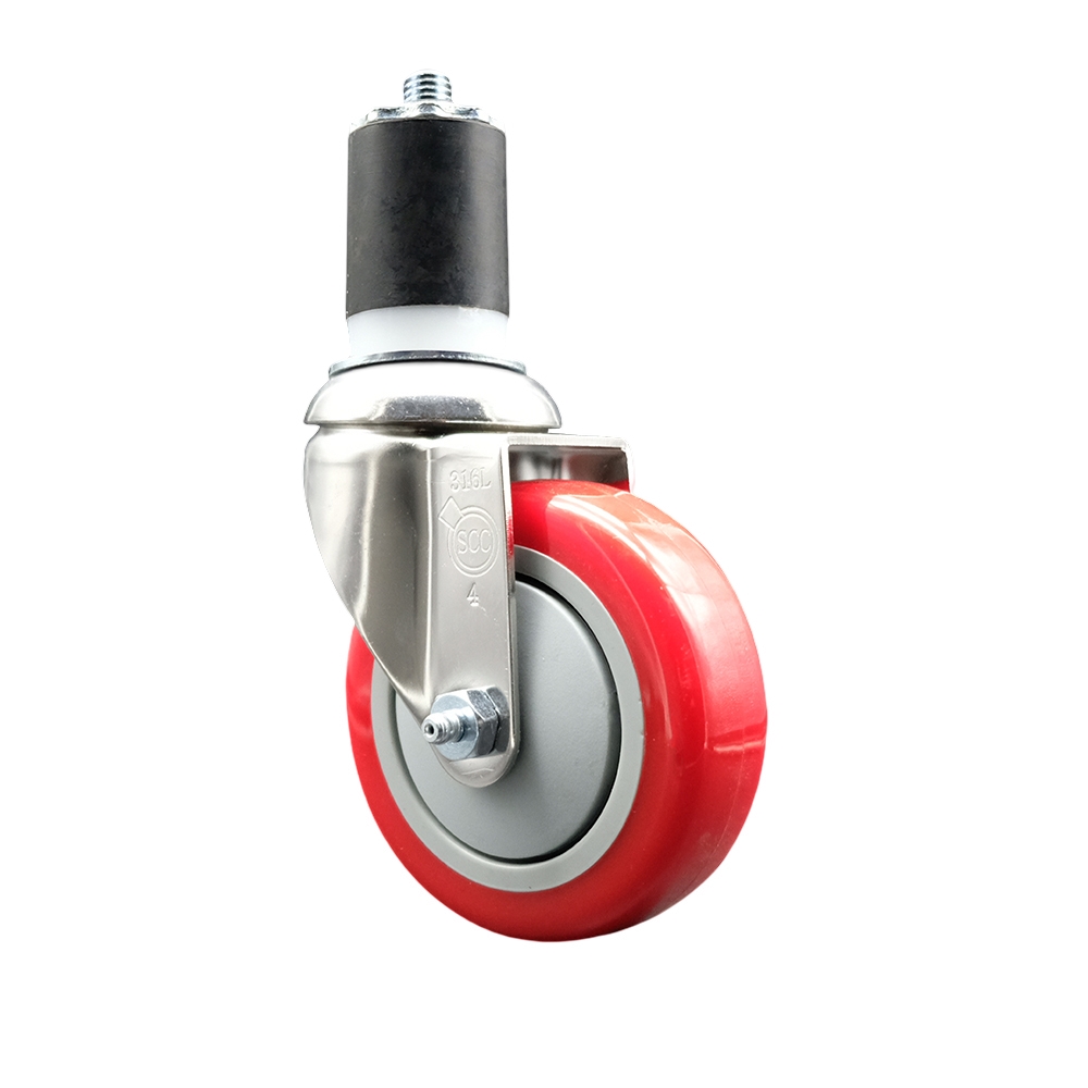 Polyurethane Swivel Stem Caster with 4 Inch Red Caster Wheel - 1-7/8" Expanding Stem - 316 Stainless Steel Caster - 350 lbs. Capacity Per Caster - Service Caster Brand — photo 1
